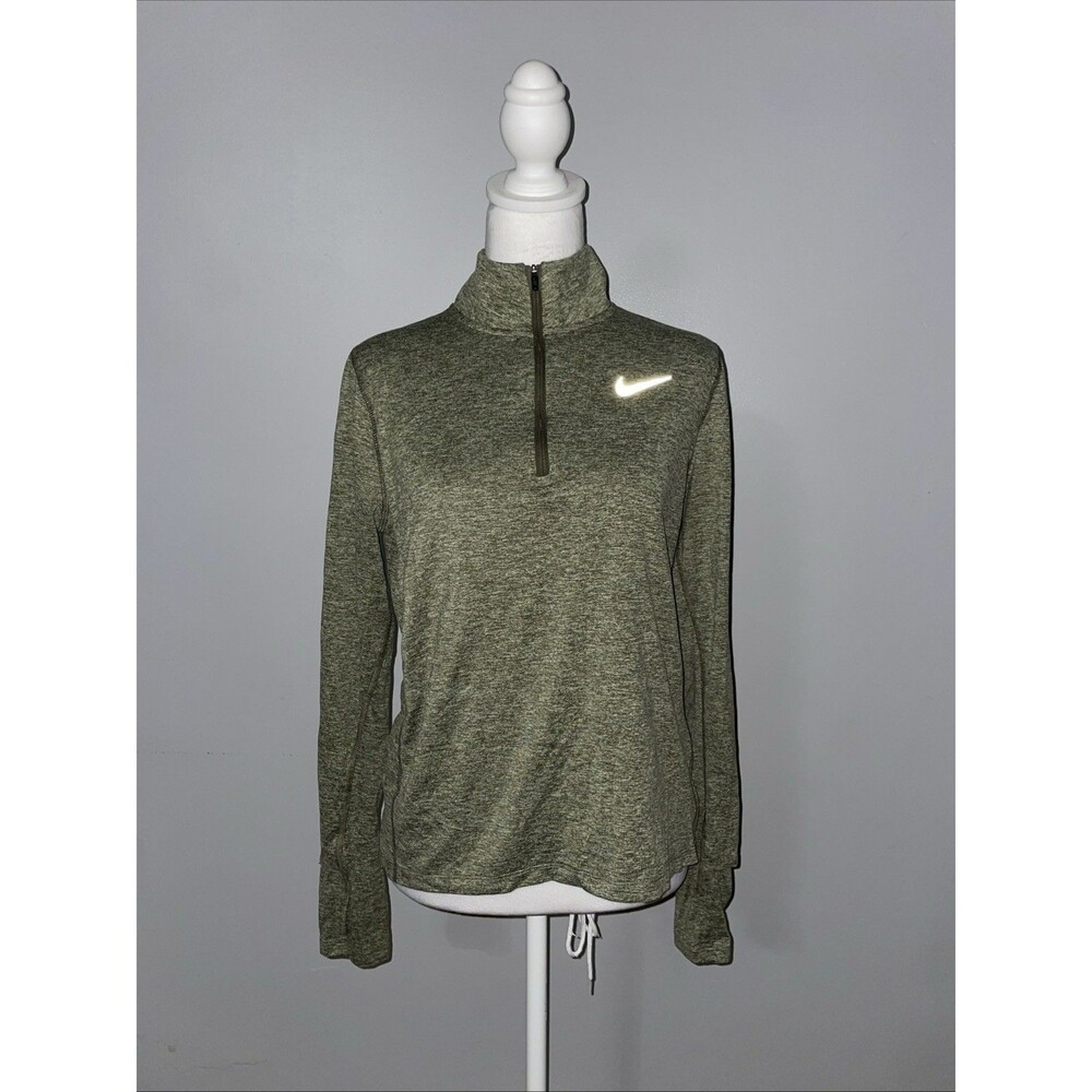 Nike Running Top Womens S Dri-FIT 1/4 Zip Long Sleeve Thumbhole Green Olive